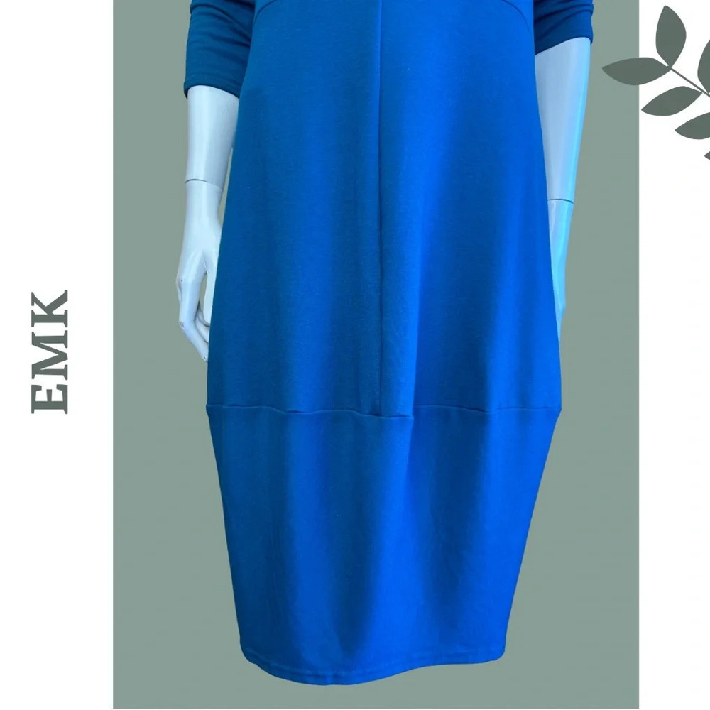 EMK Irene Midi Dress Long Sleeves w/ Pockets Cowl Neck Teal Bamboo Blend - Picture 8 of 10